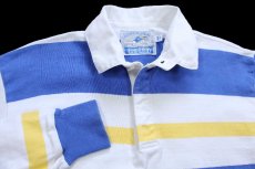 画像3: 90s USA製 LANDS'ENDランズエンド マルチボーダー コットン ラガーシャツ 青×白×黄 M (3)