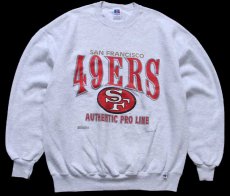 画像1: 90s USA製 RUSSELLラッセル NFL SAN FRANCISCO 49ERS ペンキ飛び 前V スウェット 杢ライトグレー XL (1)