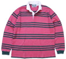 画像1: USA製 COLUMBIA KNIT ボーダー コットン ラガーシャツ ピンク×緑 L (1)