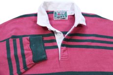 画像3: USA製 COLUMBIA KNIT ボーダー コットン ラガーシャツ ピンク×緑 L (3)