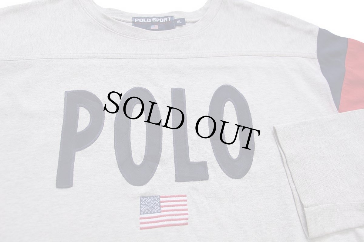 画像3: 90s POLO SPORT ポロ スポーツ ラルフローレン アップリケ 星条旗 刺繍 コットン アスレチックTシャツ 杢グレー XL (3)