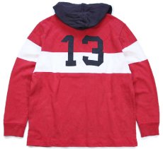 画像2: 00s RUGBY ラルフローレン Japan パッチ&刺繍 13 ナンバリング コットン ラガーシャツ パーカー 赤×白 XL (2)