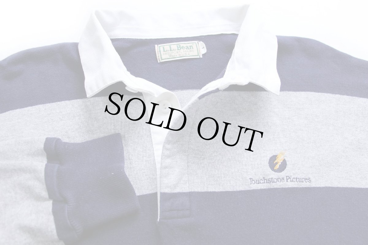 画像3: 80s USA製 L.L.Bean Touchstone Pictures ロゴ刺繍 ボーダー コットン ラガーシャツ 杢グレー×紺 L (3)
