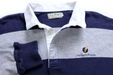 画像3: 80s USA製 L.L.Bean Touchstone Pictures ロゴ刺繍 ボーダー コットン ラガーシャツ 杢グレー×紺 L (3)