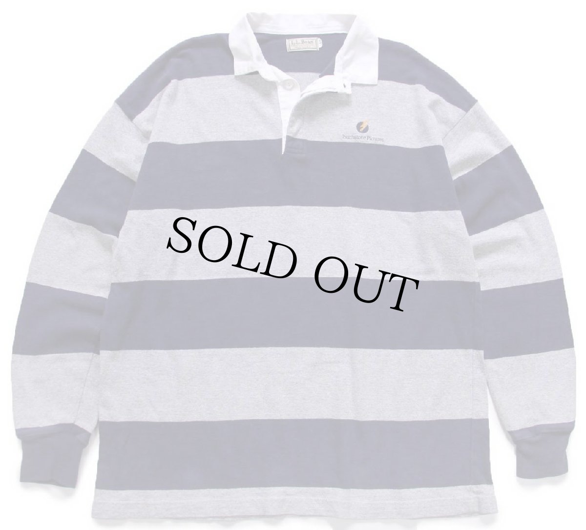 画像1: 80s USA製 L.L.Bean Touchstone Pictures ロゴ刺繍 ボーダー コットン ラガーシャツ 杢グレー×紺 L (1)