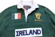 画像3: 00s Rugby ラルフローレン IRELAND 国旗 パッチ&刺繍 ビンテージ加工 コットン ラガーシャツ 緑 フェード S (3)