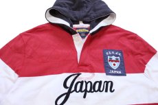 画像3: 00s RUGBY ラルフローレン Japan パッチ&刺繍 13 ナンバリング コットン ラガーシャツ パーカー 赤×白 XL (3)