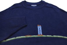 画像3: 90s USA製 LANDS'ENDランズエンド 編み柄 サドルショルダー コットンニット セーター 紺 W-L (3)