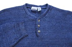 画像3: 90s USA製 BASIC CONCEPTS ヘンリーネック ローゲージ コットンニット セーター インディゴ ミックス L (3)