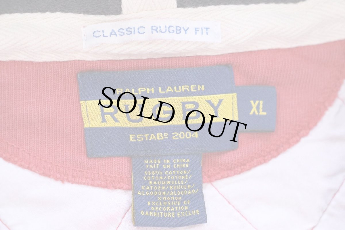 画像5: 00s RUGBY ラルフローレン Japan パッチ&刺繍 13 ナンバリング コットン ラガーシャツ パーカー 赤×白 XL (5)