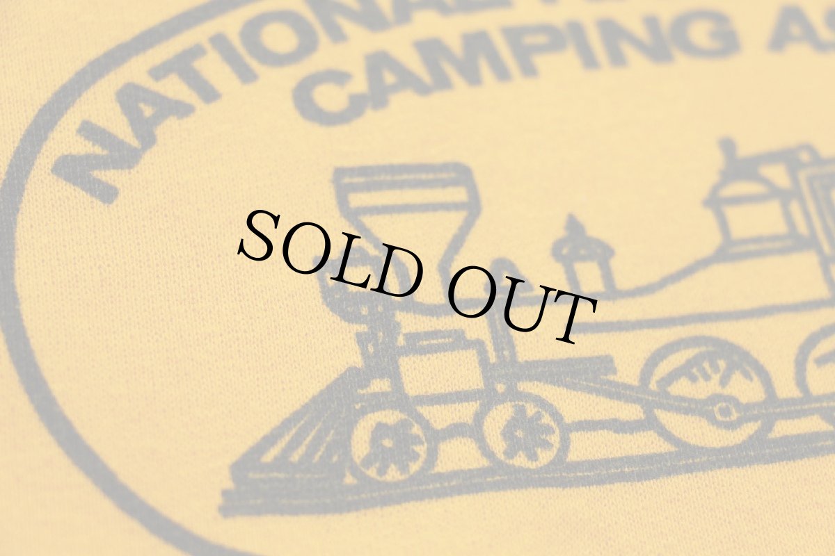 画像4: 70s USA製 NATIONAL RAIL ROADERS CAMPING ASS'N 染み込み バックプリント スウェット 濃黄 XL (4)