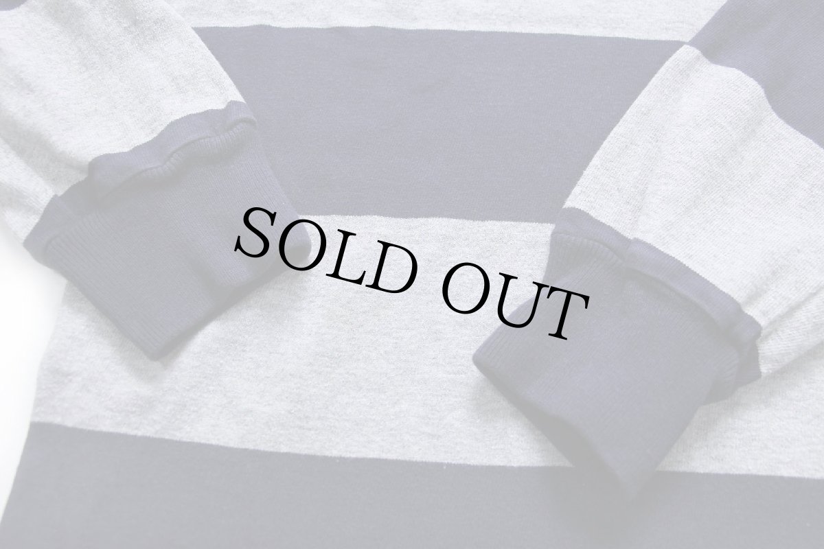 画像5: 80s USA製 L.L.Bean Touchstone Pictures ロゴ刺繍 ボーダー コットン ラガーシャツ 杢グレー×紺 L (5)