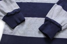 画像5: 80s USA製 L.L.Bean Touchstone Pictures ロゴ刺繍 ボーダー コットン ラガーシャツ 杢グレー×紺 L (5)