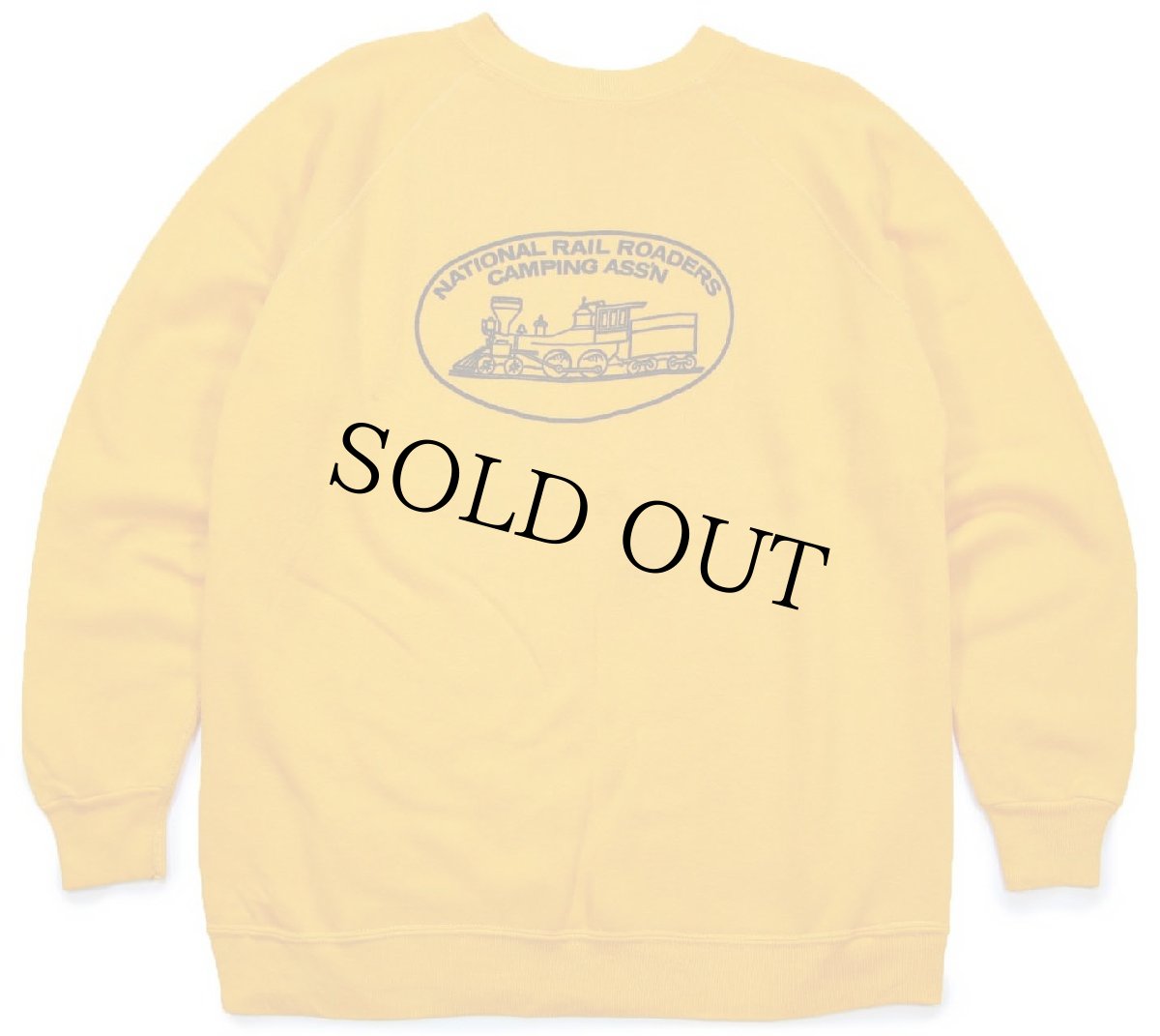 画像1: 70s USA製 NATIONAL RAIL ROADERS CAMPING ASS'N 染み込み バックプリント スウェット 濃黄 XL (1)