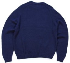 画像2: 90s USA製 LANDS'ENDランズエンド 編み柄 サドルショルダー コットンニット セーター 紺 W-L (2)