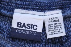 画像4: 90s USA製 BASIC CONCEPTS ヘンリーネック ローゲージ コットンニット セーター インディゴ ミックス L (4)
