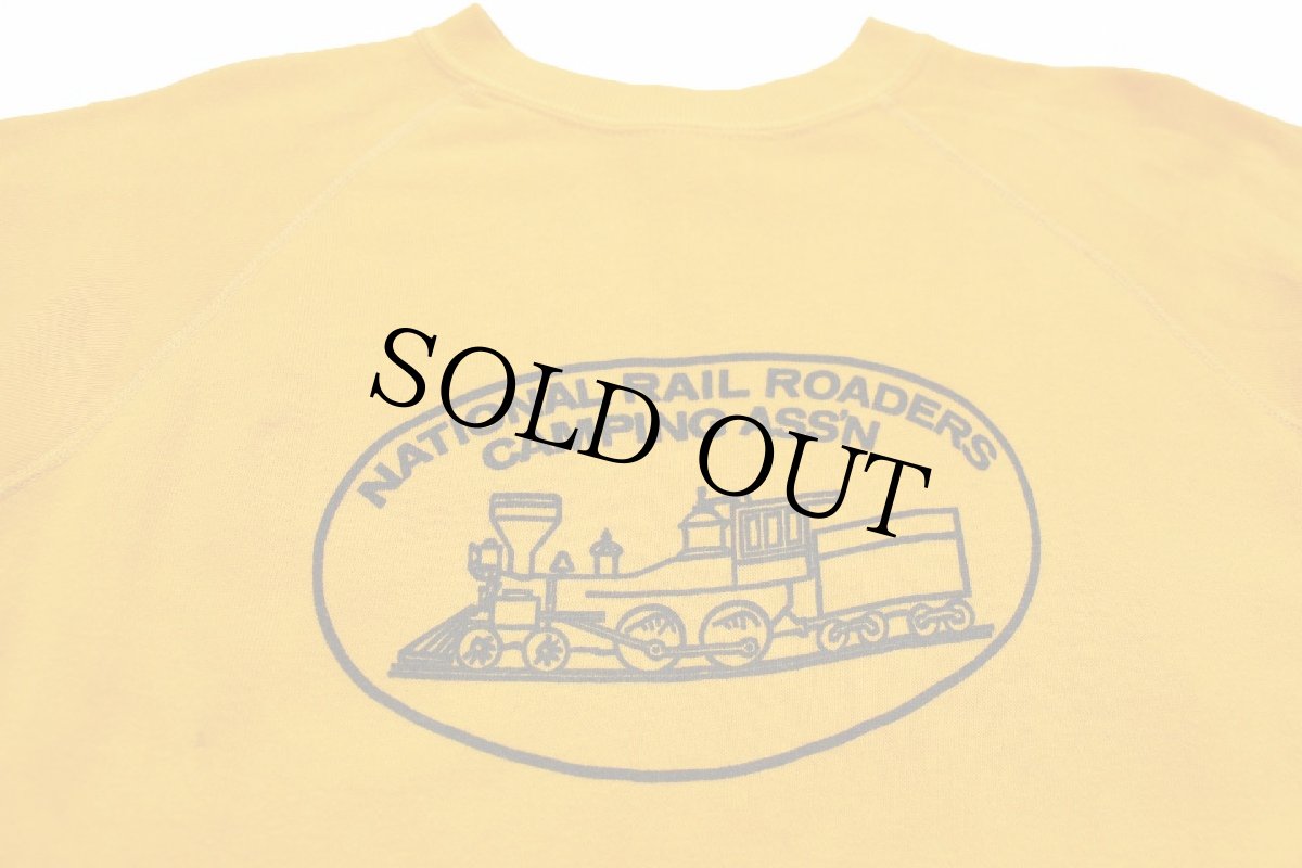 画像3: 70s USA製 NATIONAL RAIL ROADERS CAMPING ASS'N 染み込み バックプリント スウェット 濃黄 XL (3)