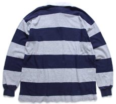 画像2: 80s USA製 L.L.Bean Touchstone Pictures ロゴ刺繍 ボーダー コットン ラガーシャツ 杢グレー×紺 L (2)