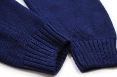 画像6: 90s USA製 LANDS'ENDランズエンド 編み柄 サドルショルダー コットンニット セーター 紺 W-L (6)