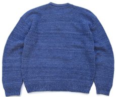 画像2: 90s USA製 BASIC CONCEPTS ヘンリーネック ローゲージ コットンニット セーター インディゴ ミックス L (2)