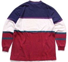 画像2: 90s USA製 Cross Creek マルチカラー 切り替え モックネック コットン 長袖Tシャツ XL (2)