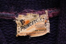 画像4: 50s PRINCETON ローゲージ ウールニット レタードカーディガン ボロ ナス紺 (4)