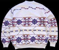 画像2: 90s USA製 ART UNLIMITED ネイティブ柄 アート ヘンリー&レイヤードネック スウェット アイボリー L (2)