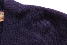 画像5: 50s PRINCETON ローゲージ ウールニット レタードカーディガン ボロ ナス紺 (5)