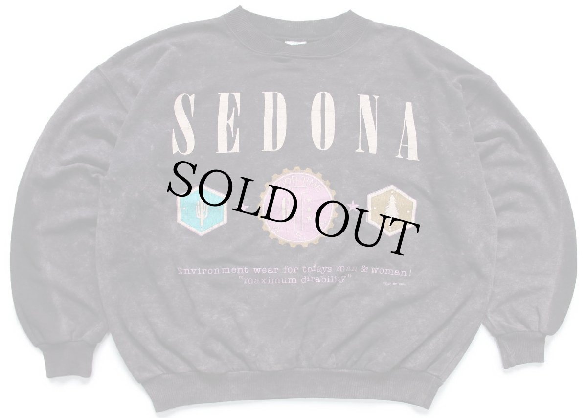 画像1: 80s SEDONA ひび割れプリント アシッドウォッシュ スウェット 黒 (1)