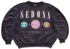画像1: 80s SEDONA ひび割れプリント アシッドウォッシュ スウェット 黒 (1)