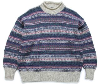 80s L.L.Bean フェアアイル柄 ロールネック ウールニット セーター S