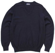 画像1: 90s 英国製 BROOKS BROTHERSブルックスブラザーズ 無地 Vネック サドルショルダー ラムウールニット セーター 黒 M (1)