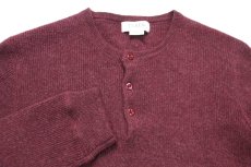 画像3: 00s J.CREW 無地 ヘンリーネック ラムウールニット セーター バーガンディ L (3)