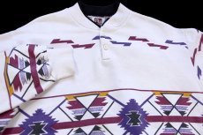 画像3: 90s USA製 ART UNLIMITED ネイティブ柄 アート ヘンリー&レイヤードネック スウェット アイボリー L (3)