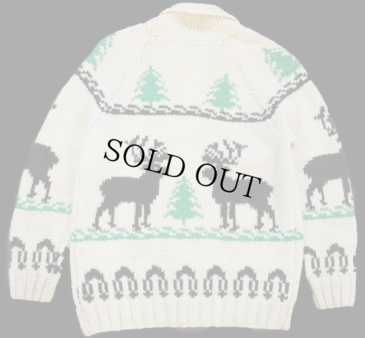 画像2: 60s ムース柄 ウール ハンドニット カウチンセーター ナチュラル★鹿柄 (2)