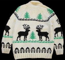 画像2: 60s ムース柄 ウール ハンドニット カウチンセーター ナチュラル★鹿柄 (2)