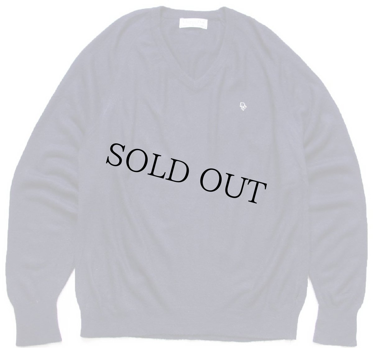 画像1: 80s USA製 Christian Dior ディオール ロゴ刺繍 Vネック シャギー アクリルニット セーター 紺 XL (1)