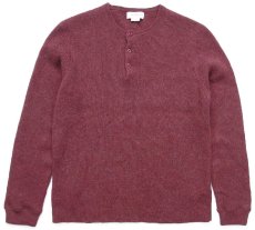 画像1: 00s J.CREW 無地 ヘンリーネック ラムウールニット セーター バーガンディ L (1)