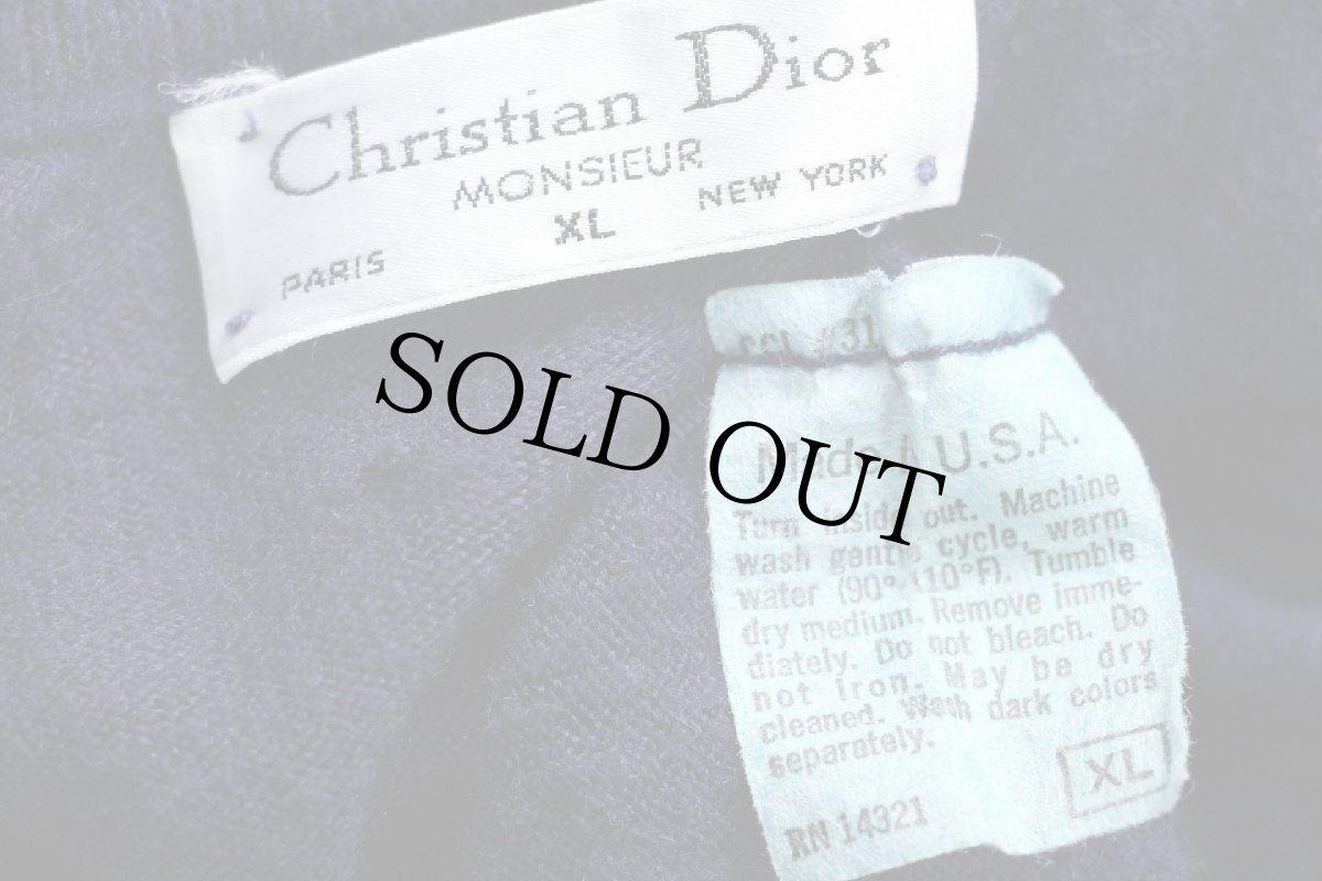 画像4: 80s USA製 Christian Dior ディオール ロゴ刺繍 Vネック シャギー アクリルニット セーター 紺 XL (4)