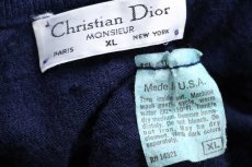 画像4: 80s USA製 Christian Dior ディオール ロゴ刺繍 Vネック シャギー アクリルニット セーター 紺 XL (4)