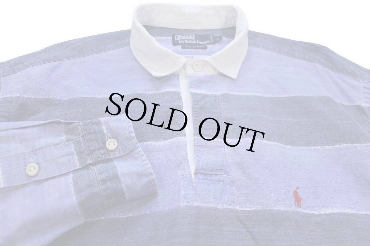 画像3: 90s ポロ ラルフローレン ラガータイプ 太ボーダー プリント コットンシャツ XL (3)