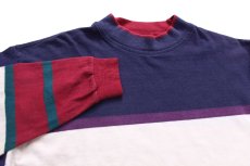 画像3: 90s USA製 Cross Creek マルチカラー 切り替え モックネック コットン 長袖Tシャツ XL (3)