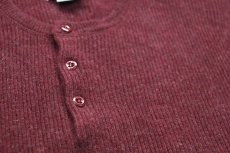 画像5: 00s J.CREW 無地 ヘンリーネック ラムウールニット セーター バーガンディ L (5)