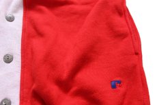 画像5: 90s USA製 RUSSELLラッセル ツートン 切り替え スウェット カーディガン 赤×杢ライトグレー L (5)