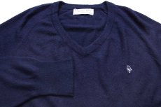画像3: 80s USA製 Christian Dior ディオール ロゴ刺繍 Vネック シャギー アクリルニット セーター 紺 XL (3)