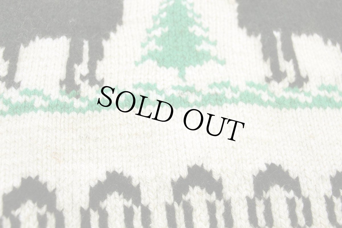 画像5: 60s ムース柄 ウール ハンドニット カウチンセーター ナチュラル★鹿柄 (5)