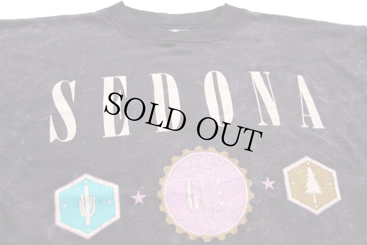 画像3: 80s SEDONA ひび割れプリント アシッドウォッシュ スウェット 黒 (3)