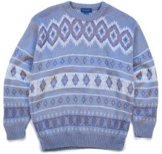 画像1: 80s USA製 JCPenney TOWNCRAFT フェアアイル柄 ジャガード アクリルニット セーター M (1)