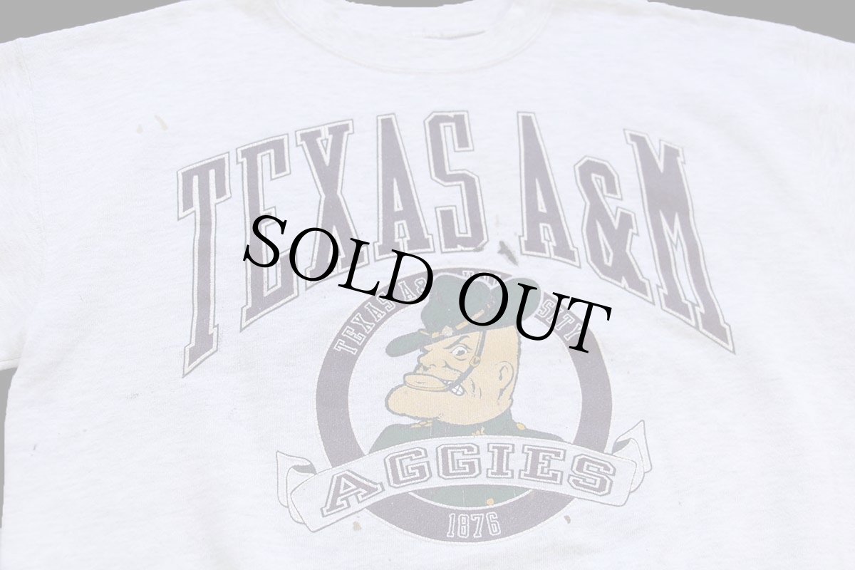 画像3: 90s USA製 TEXAS A&M AGGIES マスコット ひび割れプリント ペンキ飛び スウェット 杢ライトグレー L (3)