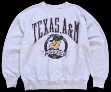 画像1: 90s USA製 TEXAS A&M AGGIES マスコット ひび割れプリント ペンキ飛び スウェット 杢ライトグレー L (1)